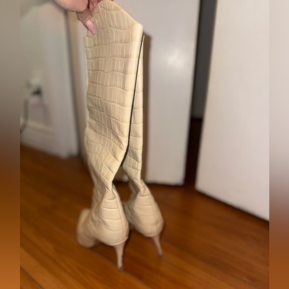 SCHUTZE Cream Croc-Embossed Women's Boots - Picture 5 of 6